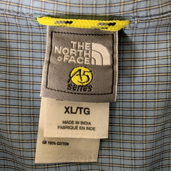 The North Face Button Up Shirt Men's XL Short Sleeve Plaid Blue Front Pocket - Picture 5 of 7